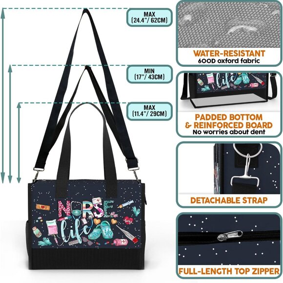 Large Waterproof Tote Bag Women with Pockets Zipper Travel Work Grocery - Picture 2 of 6